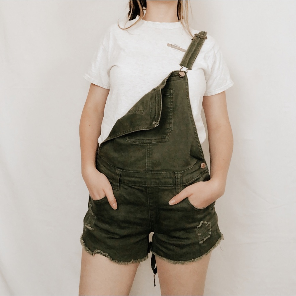 Army Green Overall Shorts